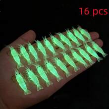 16pcs Glow-In-The-Dark Shrimp Shaped Fishing Lures - Glow Soft Plastic Lures With Hooks | Realistic Freshwater And Saltwater Fishing Gear, Simulated Shrimp Rig, Suitable For Night Fishing - Multicolor - View 3