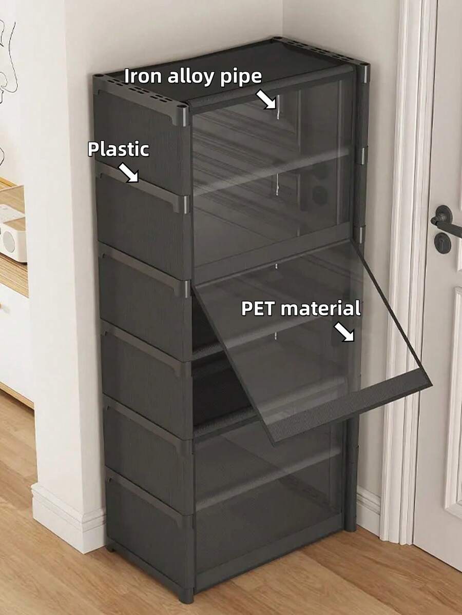 Portable Closet, Closet Organizer, Multifunctional Transparent Flip-Cover Dust-Proof Shoe Cabinet, Wardrobe, Shelving Unit, Shoe Rack, Free-Standing Display, Easy Assembly, Floor-Standing Storage Rack, Book Cabinet, Suitable For Bedroom, Living Room, Kitchen, Study, Office, Holiday Storage, Christmas Gift