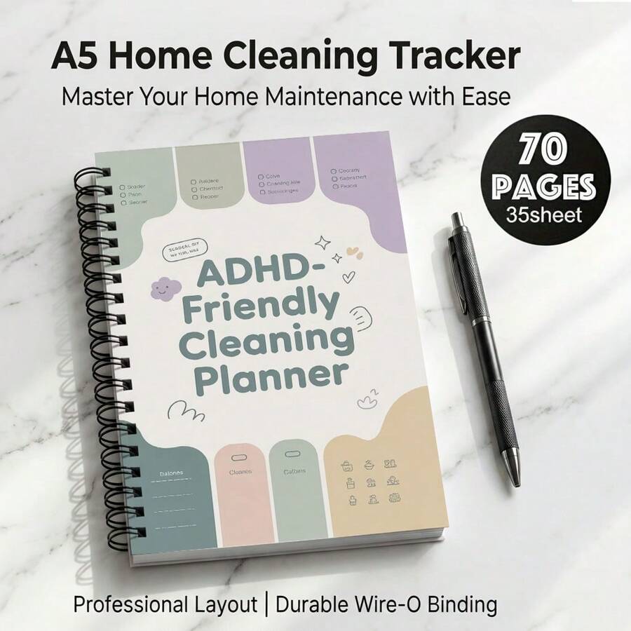 1 pieza Cuaderno planificador de tareas amigable con TDAH, bloc de notas con espiral en tonos macaron apagados, diario de gestión del hogar para déficit de atención, planificador diario de tareas estructuradas, libro de registro diario estilo minimalista Ins, útiles escolares - A - Ver 1