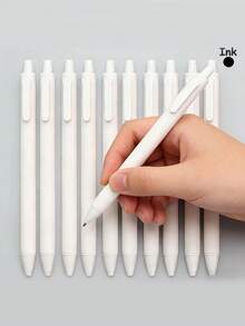 10 PCS White Gel Pen Set, 0.5mm Fine Tip, Black Ink, Retractable Push-Button Design. Simple Pure White Design, Ideal For Note-Taking And Writing. Perfect Office And School Supplies, An Excellent Choice For Birthday Gifts, Christmas - Multicolor - View 2