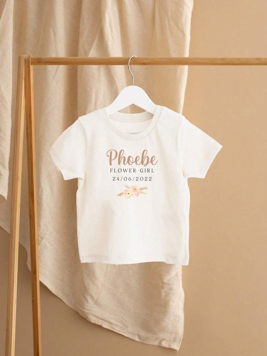 Camiseta personalizada para niña de las flores, atuendo de boda para niño, regalos para damitas de honor, mini dama de honor, atuendo para niño, ropa clásica combinable para todas las estaciones, ideal para ir de compras, citas, actividades al aire libre y uso doméstico, atuendo urbano elegante, ropa femenina de verano de moda, fácil de lavar a máquina. - Blanco - Ver 1