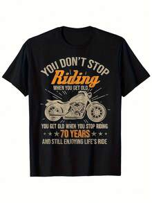 Camiseta de Motociclista para Hombres de 70 Años - Diseño Vintage con Gráfico de Motocicleta y Piloto - Ropa de Motociclista para 70 Años - Camiseta de Algodón Duradera con Cuello Redondo para Entusiastas de Motos - Regalo Ideal para el 70º Cumpleaños - Negro - Ver 1