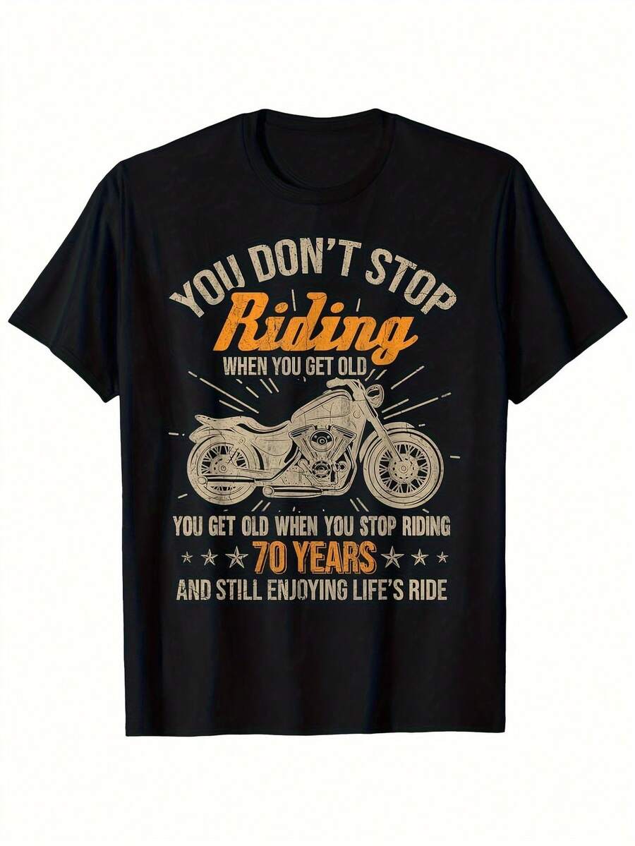 Camiseta de Motociclista para Hombres de 70 Años - Diseño Vintage con Gráfico de Motocicleta y Piloto - Ropa de Motociclista para 70 Años - Camiseta de Algodón Duradera con Cuello Redondo para Entusiastas de Motos - Regalo Ideal para el 70º Cumpleaños - Negro - Ver 1