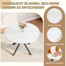 Modern Round Dining Table With Marble Look Made Of MDF – Black X-Frame, Dining Table For Kitchen & Living Room, 110 Cm Diameter - White - View 6