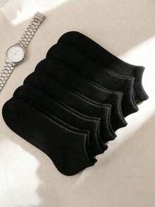 10 Pairs Black Thin Breathable Comfortable Ankle Socks, Solid Color Design Fashionable Casual, Suitable For Daily Leisure And Office Wear, Comfortable And Fitting - Black - View 3