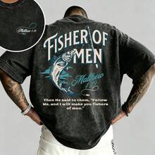 Pescador de Hombres Mateo 4:19 Camiseta Vintage con Efecto Lavado Ácido |   Camiseta de Pesca Cristiana, Camiseta Retro de Pescador Cristiano para Hombre con Caña de Pescar |   Camiseta Oversized Faith de Mateo 4:19, Unisex / para hombres y mujeres - Negro - Ver 5