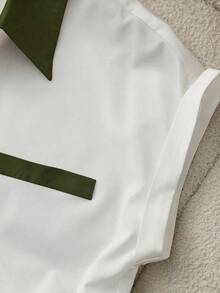 Blusa de manga corta elegante y casual para mujer, de verano - Verde militar - Ver 3