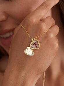 Customized Heart-Shaped Photo Pendant Necklace, Personalized Stainless Steel Engraved Hidden Flip-Open Locket, Text Photo Jewelry Gift For Mother, Anniversary Gift, Memorial Keepsake - Custom Heart-shaped Photo Necklace - View 6