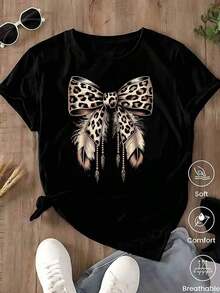 Unisex Casual One-Piece T-Shirt! The Women's Version Features A Classic Black Base With A Leopard And Lion Print, Offering A Retro-Chic And Versatile Style. Effortlessly Create A Casual Urban Look, Suitable For Everyday Wear, Vacations, And Leisure Activities. - .. - 查看 7