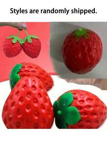 1pc Oversized Strawberry Squeeze Toy, Realistic Stress Relief Ball, Creative Decompression Gadget - Multicolor - View 5