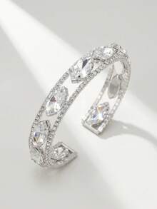 1 chiếc vòng tay mạ bạc đính đá Marquise, vòng tay hở đính pha lê cho đám cưới/tiệc tùng/cô dâu, trang sức sang trọng nổi bật. - Bạc - Xem 6