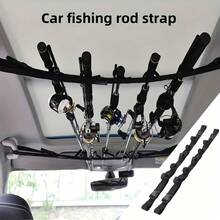 Bộ 2 giá đỡ cần câu cá gắn trên xe hơi, bao gồm dây đai nylon và giá đỡ nổi bằng nhựa PA màu đen. Các giá đỡ này phù hợp với xe SUV, xe bán tải và xe hatchback cỡ lớn. - Nhiều màu - Xem 2