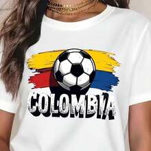 [2026 world cup]Camiseta de mujer con la bandera de Colombia, camiseta gráfica informal de manga corta con cuello redondo, camisetas lavables de mujer para otoño/invierno.Camiseta deportiva unisex de 220 g, estilo Y2K, ideal para vacaciones de verano. Ligera y transpirable, 100 % algodón puro, con estampado. Corte regular, cuello redondo, estilo casual y versátil. Camiseta de manga corta y cuello redondo para verano. Tejido con elasticidad moderada, cómoda y apta para todas las estaciones. Diseño con estampado único, corte holgado y cómodo. - Blanco - Ver 1
