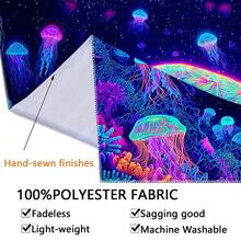 1pc Glow In The Dark Tapestry With Sea Turtle, Jellyfish, Coral Pattern, Large Size Plush Velvet Fluorescent Print Wall Hanging Tapestry For Bedroom, Party, Holiday Decor, Comes With Accessories - A - View 10