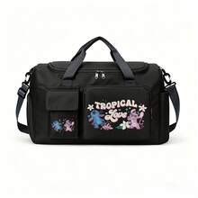 Miniso Sac de sport/voyage Disney Stitch & Angel avec imprimé "Tropical Love" Noir. Sac de sport et de voyage pratique pour les séjours de nuit et les entraînements - Noir - Voir 6