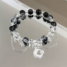 1pc Minimalist Elegant Low-Key Design Black & White Star, Crystal Moon Bracelet For Women, Unique Design, Fresh And Sweet, Versatile, Suitable For Party, Dating, Gift For Friends, Family - Black and White - View 8