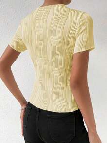 Camiseta de manga corta con textura elegante, primavera/verano - Amarillo - Ver 2