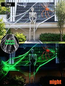 100g/20g Glowing Spider Web + Spider Decoration Set, Halloween Decor, Perfect For Home Decoration To Create Scary Atmosphere. Horror Theme Decor, Garden Decor, Haunted House, Halloween Night Light Decor | Horror Party Supplies - Multicolor - View 10