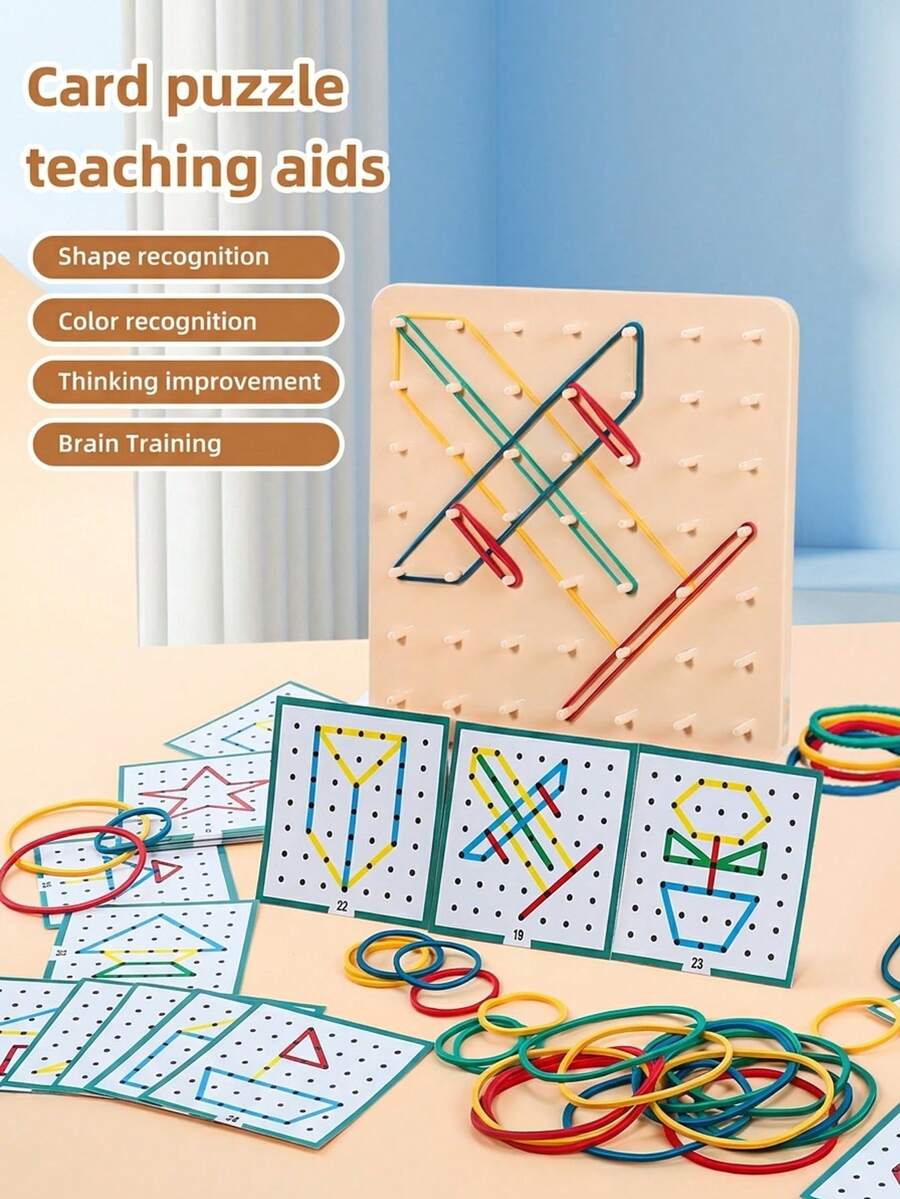 Montessori Geometric Board Set - The Set Includes Pegboards, Rubber Bands And Cards, Which Are Educational Geometric Toys Suitable For Children And Are Board Games That Help Develop Fine Motor Skills And Creativity. - Multicolor - View 1