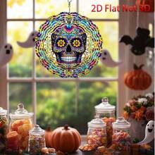 10英吋3D鐵製現代幻想旋轉骷髏裝飾 - 彩色哥德式墨西哥糖骷髏設計,配有花卉與彩繪玻璃圖案,適用於萬聖節、聖誕節、亡靈節、婚禮與派對室內/室外懸掛裝飾,無需電池/電源,理想禮物(不含吊墜),隨機款式 - 多色 - 查看 5