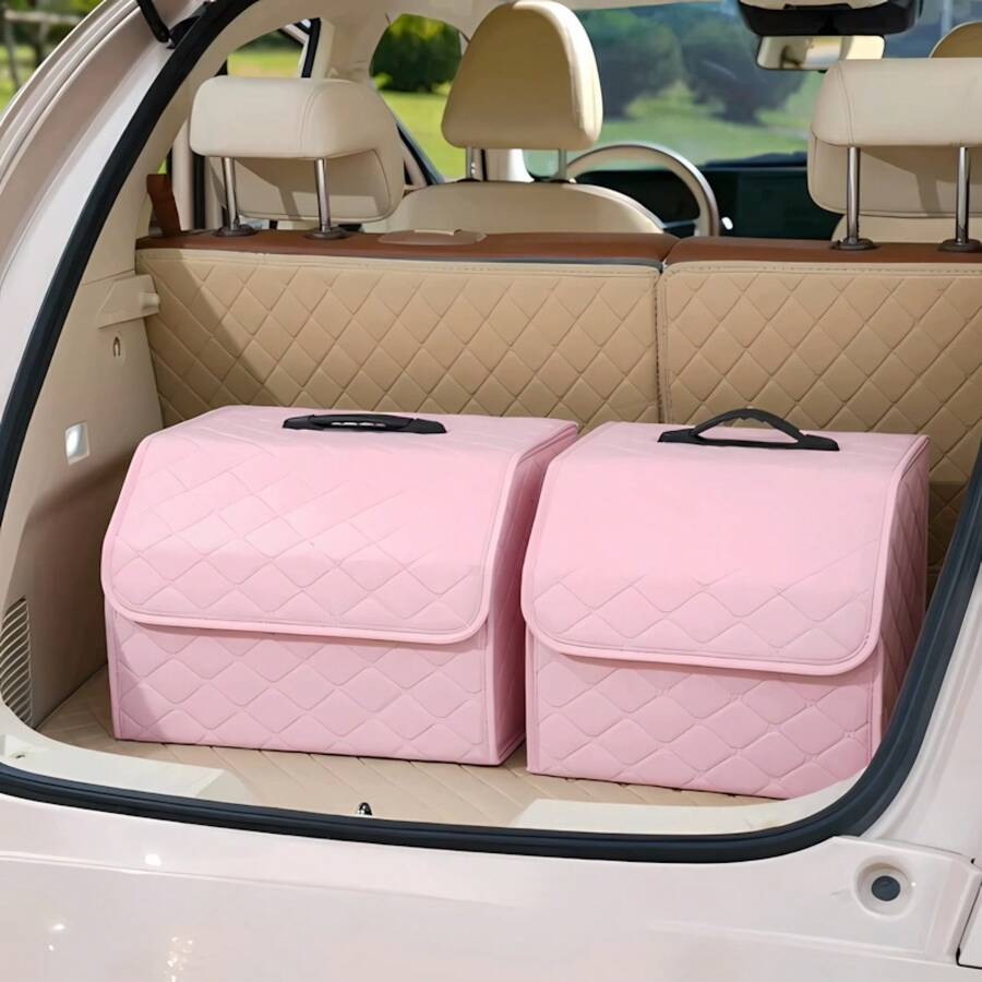 Ein Organizer für den Kofferraum des Autos, faltbarer Organizer in Bogenform, multifunktionale Aufbewahrungsbox für das Auto. - Mittelrosa. - Übersicht 1