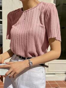 Camiseta Sólida Texturizada Con Ribete De Lechuga - Rosa vieja - Ver 8
