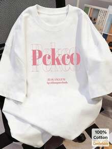 100% Cotton. 1 Pack. Suitable For Medium-Length Short-Sleeved T-Shirts With Y2K Letter Graphics, Casual And Elegant Tops For Women In Summer. Summer Top. - 白色 - 查看 6