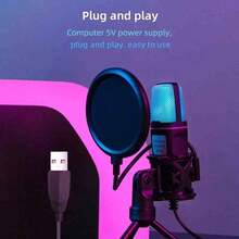 USB RGB Condenser Microphone With Noise Cancellation, Wired Gaming Microphone Suitable For Podcasting, Recording Studio, Live Streaming, Laptop, Desktop - Black - View 4