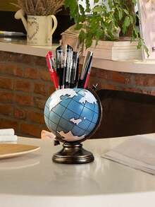 1pc Creative European Style Globe Pen Holder Storage Bucket Decor, Suitable For Room, Living Room, Office Desk Pen Holder, Storage, Tool, Great Gift For Teachers, Students, Birthday, Holiday - Pen Holder - View 9