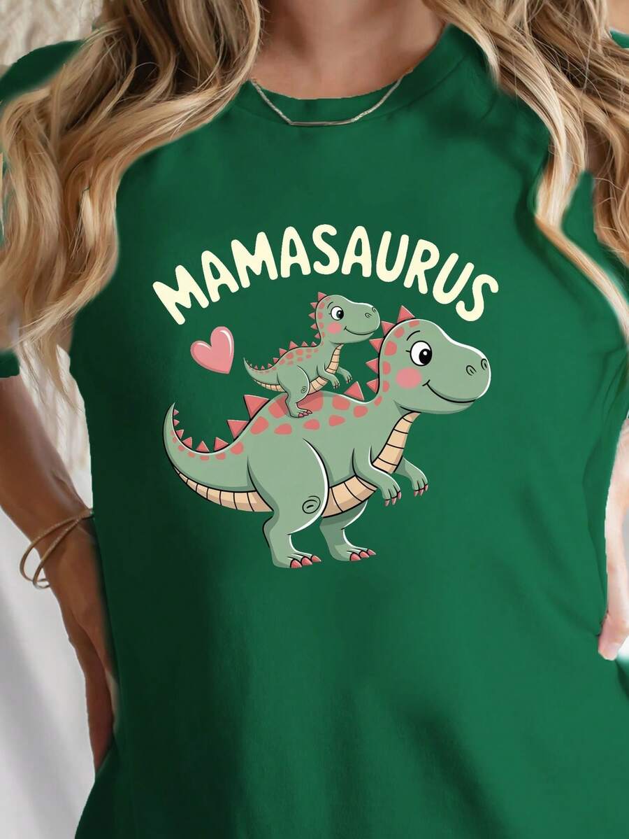 Talla grande - talla extra grande - camiseta de mujer, hecha de algodón puro, tela ligera y transpirable, diseño de cuello redondo, diseño estampado, corte de manga corta, adecuada para primavera y verano. - Verde - Ver 1
