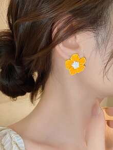 1 Đôi bông tai hình hoa màu cam thanh lịch, sang trọng tinh tế, thích hợp cho kỳ nghỉ, phong cách nữ tính, tiệc tùng, hẹn hò, và đeo hàng ngày. - trái cam - Xem 5
