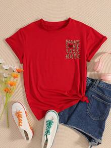 SweatyRocks Camisetas con estampado de leopardo para mujer, diseño de guepardo, estilo vintage, estética, para verano, Y2K - Letra de leopardo rojo - Ver 2