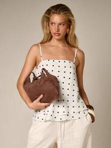 Top de tirantes de gasa con capas, blusa de fiesta de verano sin mangas - Blanco y Negro - Ver 12