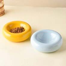 Large-Sized Doughnut-Shaped Ceramic Pet Bowl - Fashionable Snack And Water Bowl. Large-Capacity Non-Tip-Prone Simple Cat Food Bowl - Easy To Clean - Suitable For Small To Medium-Sized Pets - Wide-Edge Spill Prevention Design - Beautiful Pet Food Bowl - 100ml - View 4