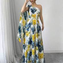 guangzhougaolangshangmao  Vestido sin mangas con estampado de mármol de flores y bajo asimétrico irregular, vestido elegante de vacaciones para mujer, primavera/verano - Rosa - Ver 5
