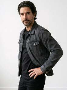 Men's Denim Jacket - 黑色 - 查看 4