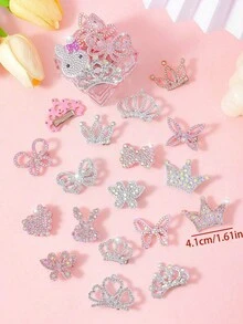 VBOOR 10pcs/Set Random Assorted Rhinestone Embellished Princess Style Sweet Hair Clips - Heart Crown Butterfly Rabbit, Damage-Free Everyday Wear, Party, Travel,Hair Slide - Multicolor - View 3