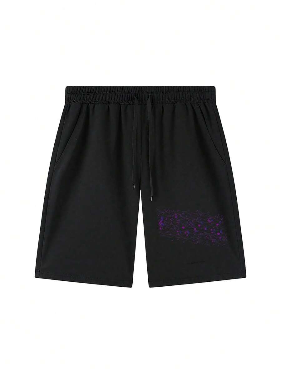 Black Printed Men Athletic Shortsmusic-11  Quick Dry Breathable Running Gym Shorts - Black - View 1