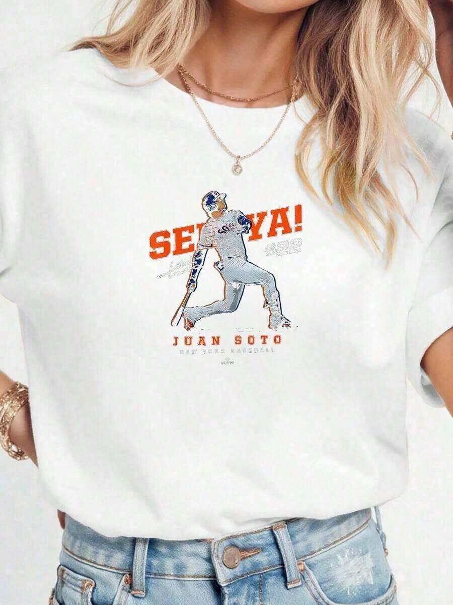 ¡Nos vemos!-Juan-Soto-New-York-Baseball-MLBPA-Camiseta Ropa de Verano para Mujer Algodón Puro - Blanco - Ver 1