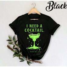 Je recherche une chemise à manches courtes sans ourlet, une chemise à motif cocktail, une chemise pour bar, des vêtements amusants pour les amateurs de boissons, des chemises pour femmes 100% cot - Noir - Voir 3