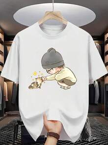Camisetas de estilo reconfortante con motivos de interacción entre humanos y gatos, que transmiten escenas entrañables y de ternura. Adecuado para uso diario informal, actividades con mascotas y más. Perfect for Cat LoversCamiseta casual cómoda y relajada para la piel - Blanco - Ver 1