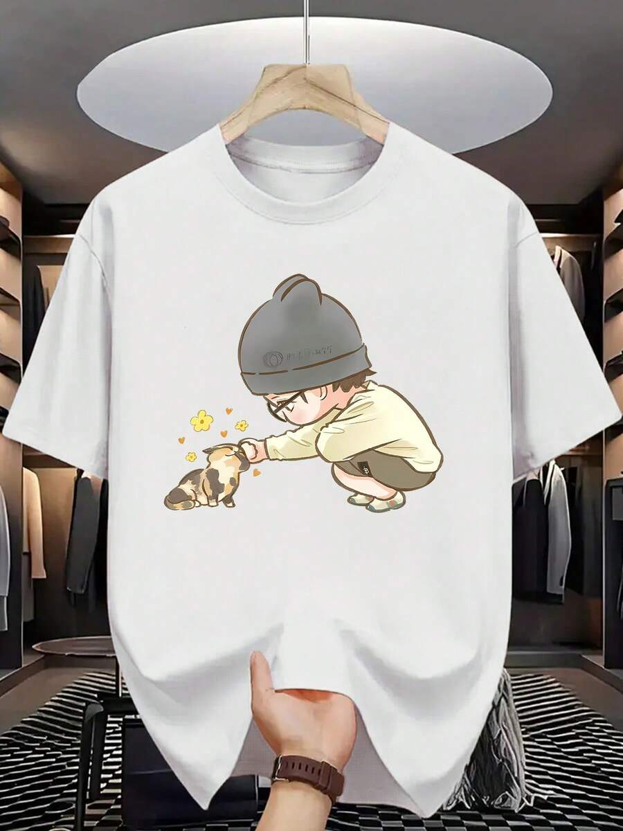 Camisetas de estilo reconfortante con motivos de interacción entre humanos y gatos, que transmiten escenas entrañables y de ternura. Adecuado para uso diario informal, actividades con mascotas y más. Perfect for Cat LoversCamiseta casual cómoda y relajada para la piel - Blanco - Ver 1