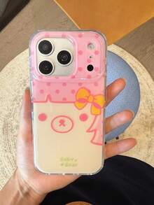 Funny Polka Dot Alien Cat Design Transparent Anti-Drop Soft Phone Case For IPhone 16/15 Pro Max, Unique Aesthetic For IPhone 14/13/12 Pro - Pink - View 8