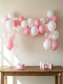 10/20/30/ Pcs Random Pink Bow Balloons, 12 Inch Pastel Light Pink Transparent White Bow Print Coquette Balloon For Women Birthday Bachelorette Party Bridal Shower Wedding Anniversary Decorations Supplies,Baby Shower - Pink - View 4