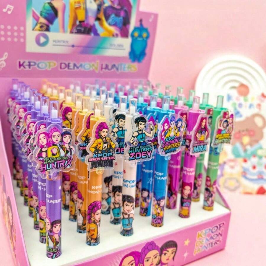 5支女團中性壓克力按壓式簽名筆 學生文具 K-Pop文具[隨機出貨] - 彩色 - 查看 1
