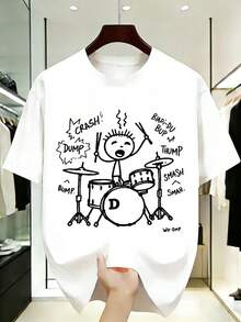 Camiseta divertida con diseño de figura de músico de batería - Camiseta de banda de música en blanco y negro con efectos de sonido de percusión, camiseta de algodón de manga corta adecuada para hombres y mujeres, regalo para músicos, bateristas, amantes de la música, ropa casual para conciertos y atuendos diarios, ropa de hombre, camisetas de algodón para hombre, camisetas para hombre, atuendos de verano para hombre, ropa de verano para hombre, camisetas de banda, camisetas de hombre, atuendos de vacaciones para mujer, atuendos modestos de verano, tops de jersey, ropa de verano para mujer, tops de algodón, tops de verano, atuendos de verano para mujer, tops blancos, tops de fiesta. - Blanco - Ver 7