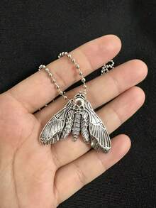 Vintage Gothic Style New Skull & Moth Pendant Necklace, European And American Retro Accessory Animal Charm Necklace For Men - Silver - View 2