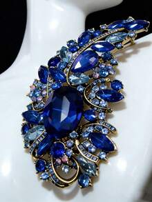 1pc Rhinestone Flower Brooch, Fashion Exaggerated Luxury Crystal Brooch Pin Accessory For Women - Blue - View 2