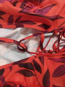 Vestido de noche estampado con mangas aladas y cintura alta primavera - Rojo - Ver 6