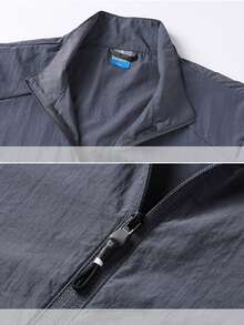 Men's Lightweight Stand Collar Skin Jacket, Casual Outerwear, Fishing Jacket Sports - Grey - View 2